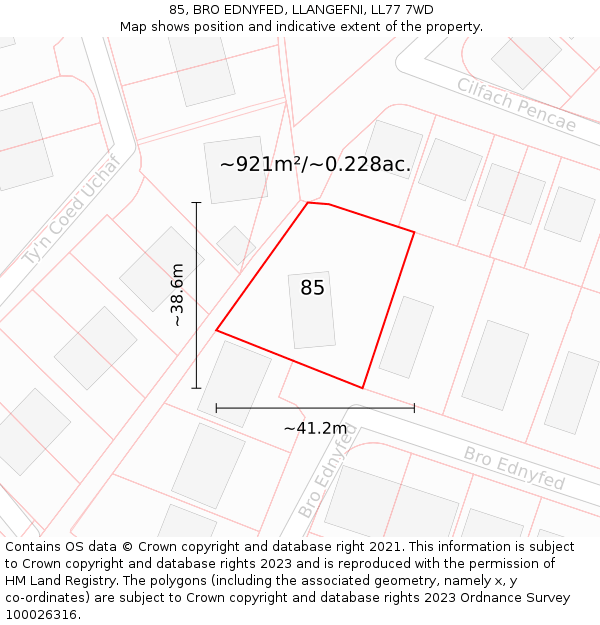 85, BRO EDNYFED, LLANGEFNI, LL77 7WD: Plot and title map