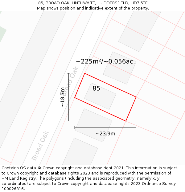 85, BROAD OAK, LINTHWAITE, HUDDERSFIELD, HD7 5TE: Plot and title map