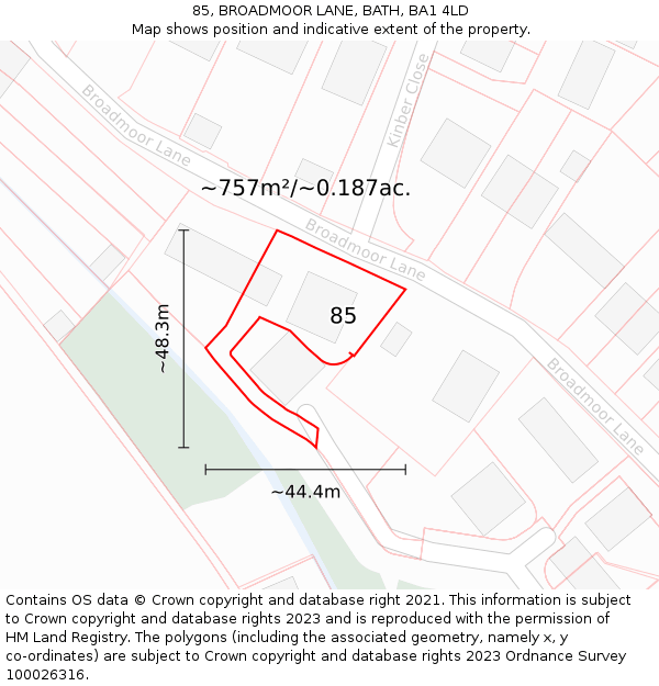 85, BROADMOOR LANE, BATH, BA1 4LD: Plot and title map