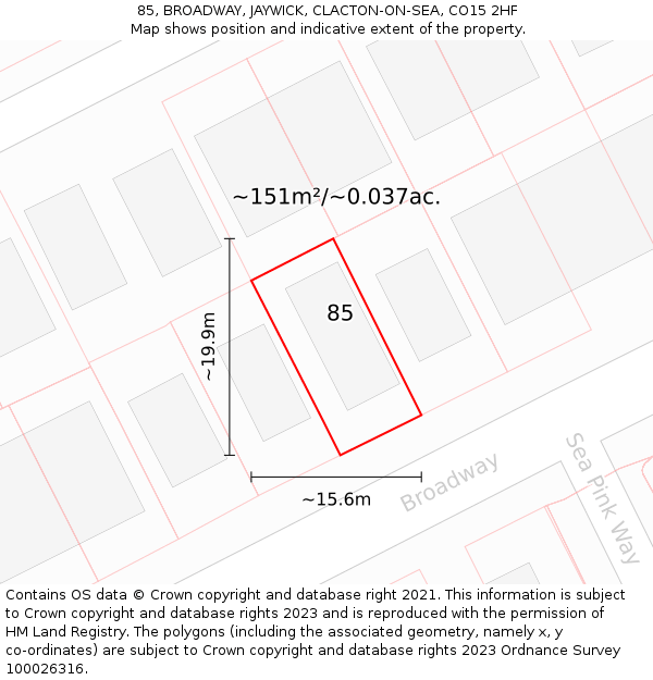 85, BROADWAY, JAYWICK, CLACTON-ON-SEA, CO15 2HF: Plot and title map