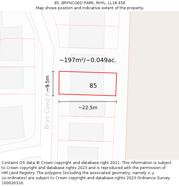 85, BRYNCOED PARK, RHYL, LL18 4SE: Plot and title map