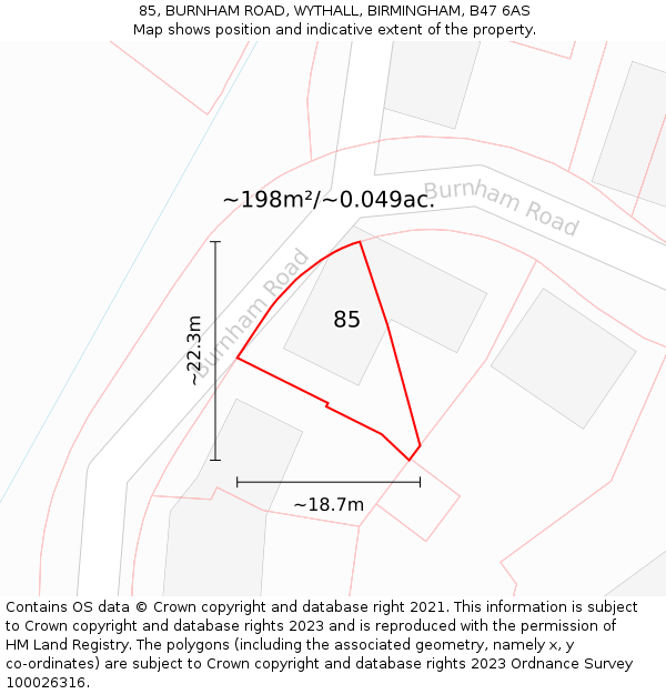 85, BURNHAM ROAD, WYTHALL, BIRMINGHAM, B47 6AS: Plot and title map