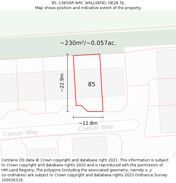 85, CAESAR WAY, WALLSEND, NE28 7JL: Plot and title map