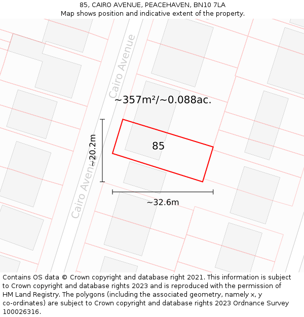 85, CAIRO AVENUE, PEACEHAVEN, BN10 7LA: Plot and title map