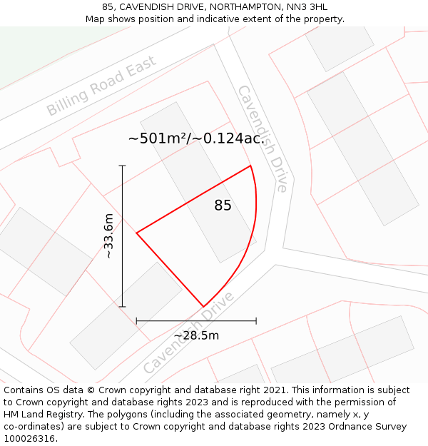 85, CAVENDISH DRIVE, NORTHAMPTON, NN3 3HL: Plot and title map