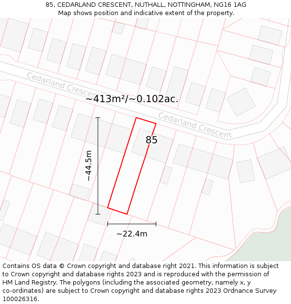 85, CEDARLAND CRESCENT, NUTHALL, NOTTINGHAM, NG16 1AG: Plot and title map