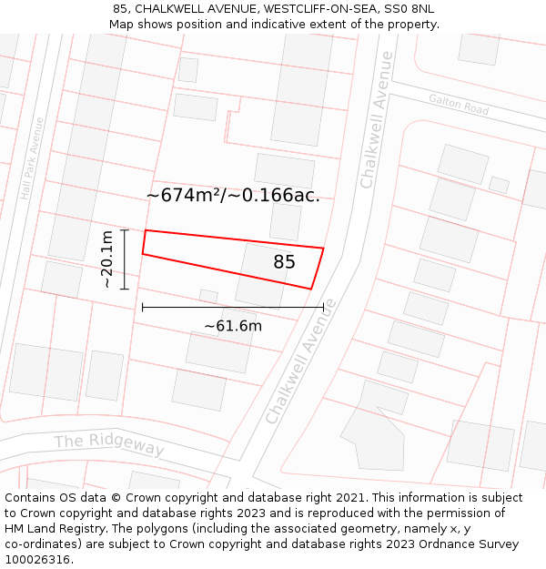 85, CHALKWELL AVENUE, WESTCLIFF-ON-SEA, SS0 8NL: Plot and title map