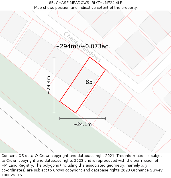 85, CHASE MEADOWS, BLYTH, NE24 4LB: Plot and title map