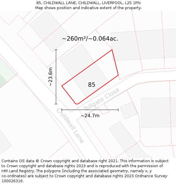 85, CHILDWALL LANE, CHILDWALL, LIVERPOOL, L25 1PN: Plot and title map