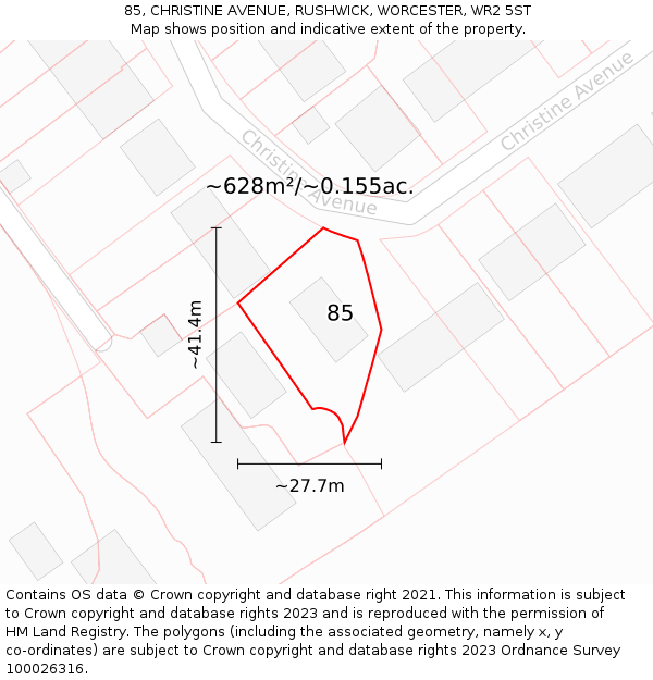85, CHRISTINE AVENUE, RUSHWICK, WORCESTER, WR2 5ST: Plot and title map