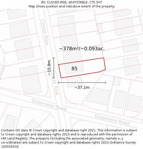 85, CLOVER RISE, WHITSTABLE, CT5 3HT: Plot and title map