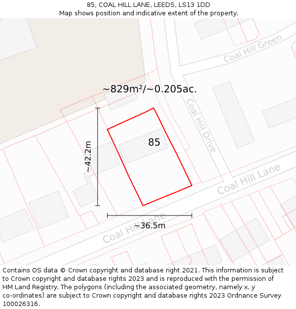 85, COAL HILL LANE, LEEDS, LS13 1DD: Plot and title map