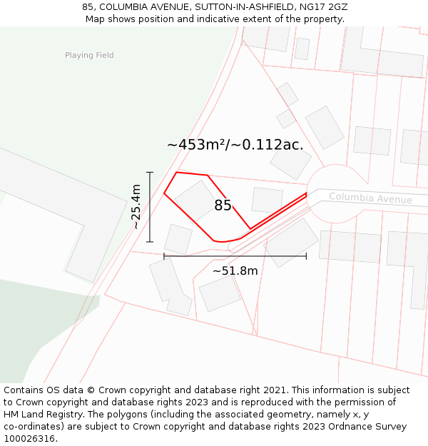 85, COLUMBIA AVENUE, SUTTON-IN-ASHFIELD, NG17 2GZ: Plot and title map