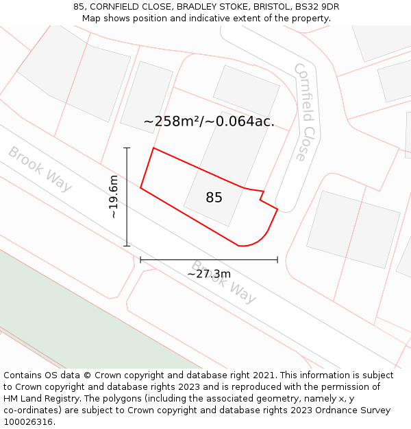 85, CORNFIELD CLOSE, BRADLEY STOKE, BRISTOL, BS32 9DR: Plot and title map