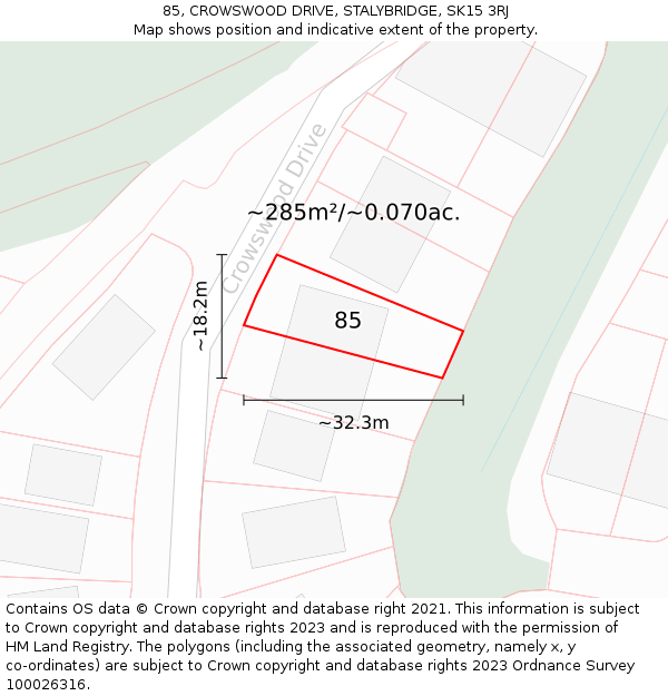 85, CROWSWOOD DRIVE, STALYBRIDGE, SK15 3RJ: Plot and title map