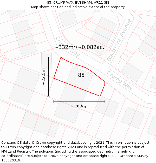 85, CRUMP WAY, EVESHAM, WR11 3JG: Plot and title map