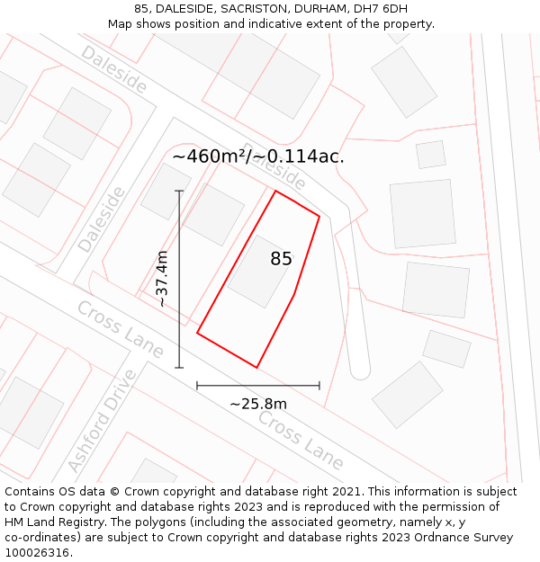 85, DALESIDE, SACRISTON, DURHAM, DH7 6DH: Plot and title map