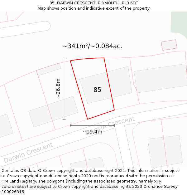 85, DARWIN CRESCENT, PLYMOUTH, PL3 6DT: Plot and title map