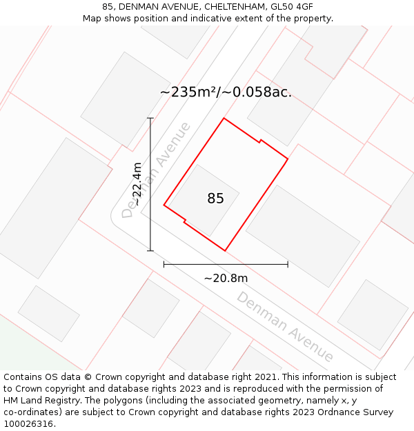 85, DENMAN AVENUE, CHELTENHAM, GL50 4GF: Plot and title map