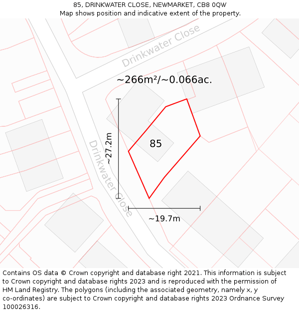 85, DRINKWATER CLOSE, NEWMARKET, CB8 0QW: Plot and title map