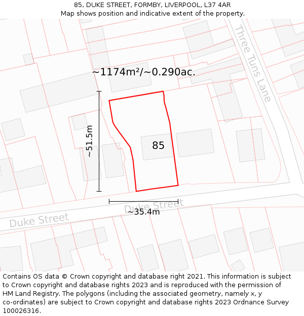 85, DUKE STREET, FORMBY, LIVERPOOL, L37 4AR: Plot and title map