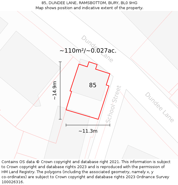 85, DUNDEE LANE, RAMSBOTTOM, BURY, BL0 9HG: Plot and title map