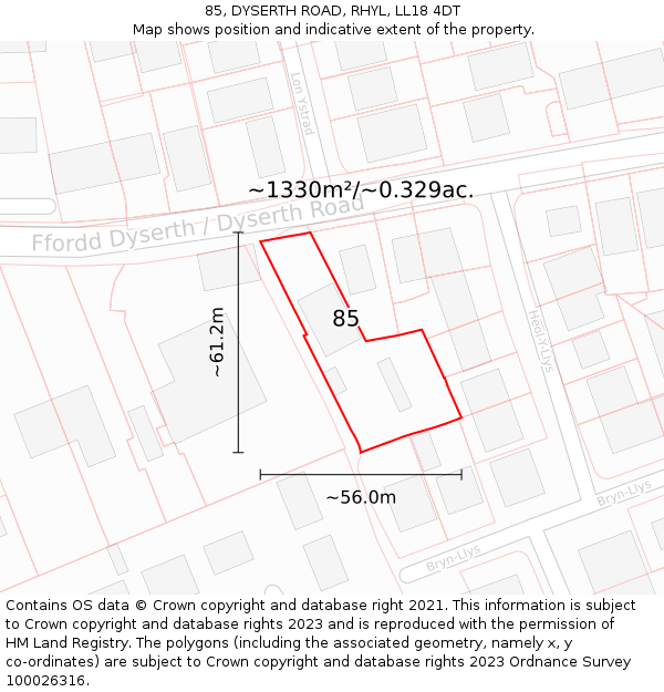 85, DYSERTH ROAD, RHYL, LL18 4DT: Plot and title map