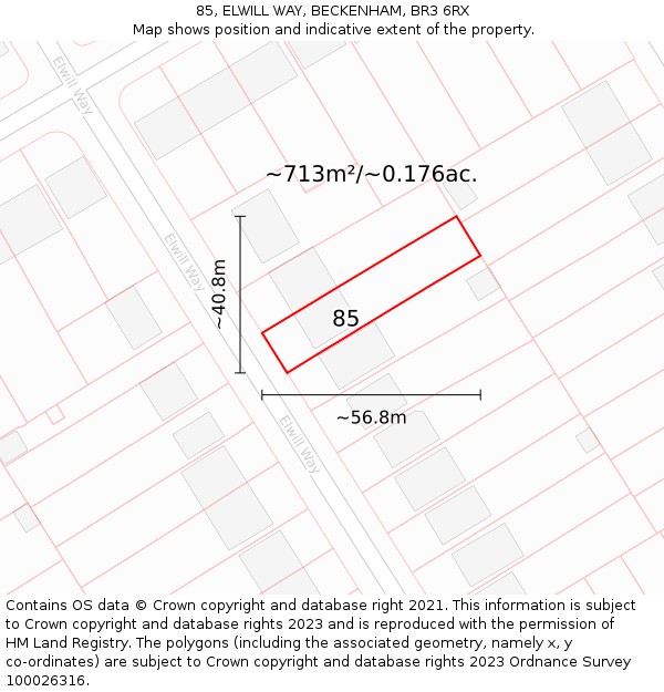 85, ELWILL WAY, BECKENHAM, BR3 6RX: Plot and title map