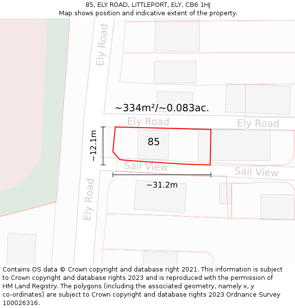 85, ELY ROAD, LITTLEPORT, ELY, CB6 1HJ: Plot and title map