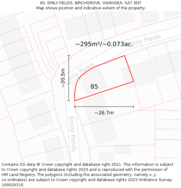 85, EMILY FIELDS, BIRCHGROVE, SWANSEA, SA7 9NT: Plot and title map