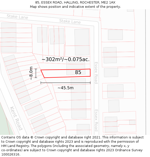 85, ESSEX ROAD, HALLING, ROCHESTER, ME2 1AX: Plot and title map