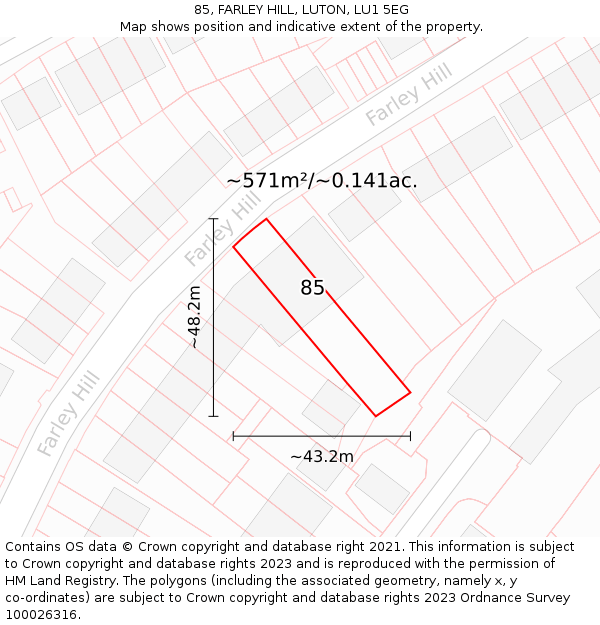 85, FARLEY HILL, LUTON, LU1 5EG: Plot and title map