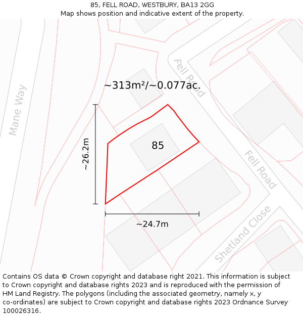 85, FELL ROAD, WESTBURY, BA13 2GG: Plot and title map