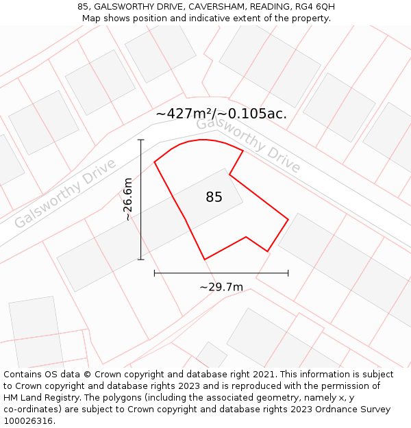 85, GALSWORTHY DRIVE, CAVERSHAM, READING, RG4 6QH: Plot and title map