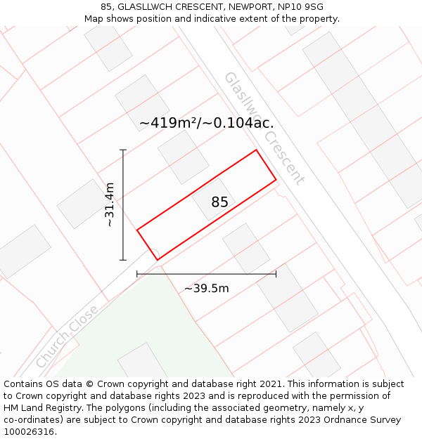 85, GLASLLWCH CRESCENT, NEWPORT, NP10 9SG: Plot and title map