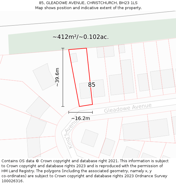 85, GLEADOWE AVENUE, CHRISTCHURCH, BH23 1LS: Plot and title map