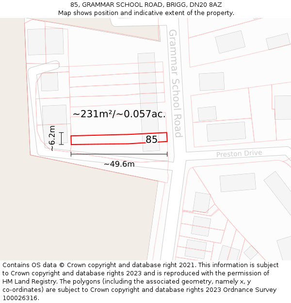 85, GRAMMAR SCHOOL ROAD, BRIGG, DN20 8AZ: Plot and title map