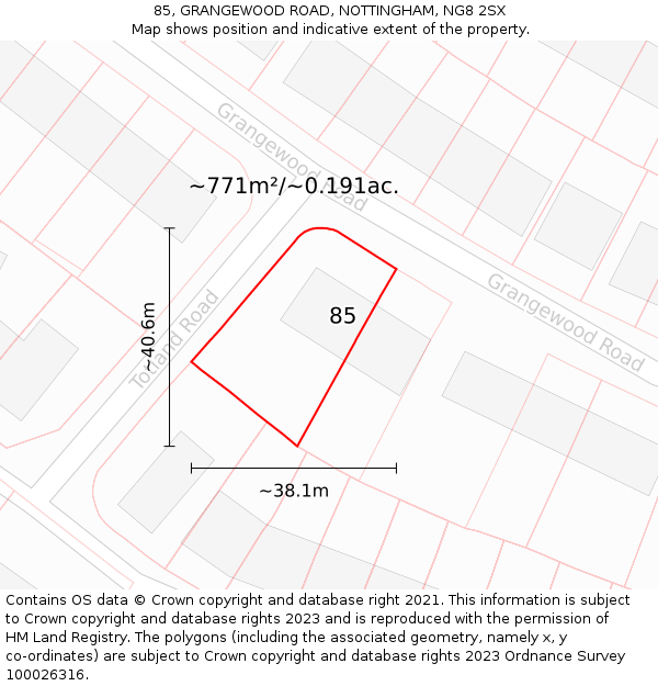 85, GRANGEWOOD ROAD, NOTTINGHAM, NG8 2SX: Plot and title map