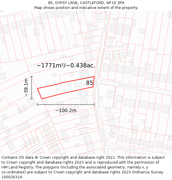 85, GYPSY LANE, CASTLEFORD, WF10 3PA: Plot and title map