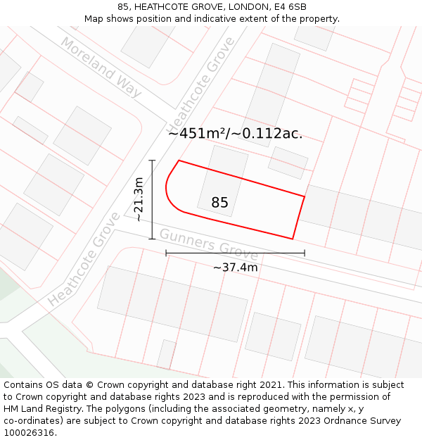 85, HEATHCOTE GROVE, LONDON, E4 6SB: Plot and title map