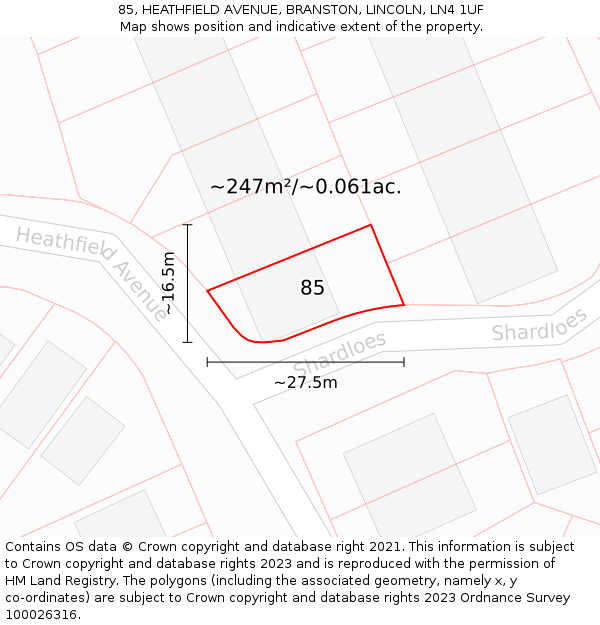 85, HEATHFIELD AVENUE, BRANSTON, LINCOLN, LN4 1UF: Plot and title map