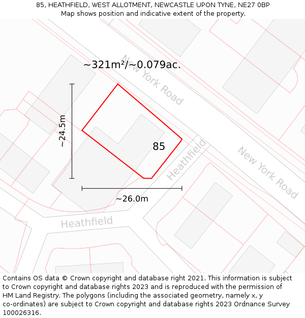 85, HEATHFIELD, WEST ALLOTMENT, NEWCASTLE UPON TYNE, NE27 0BP: Plot and title map