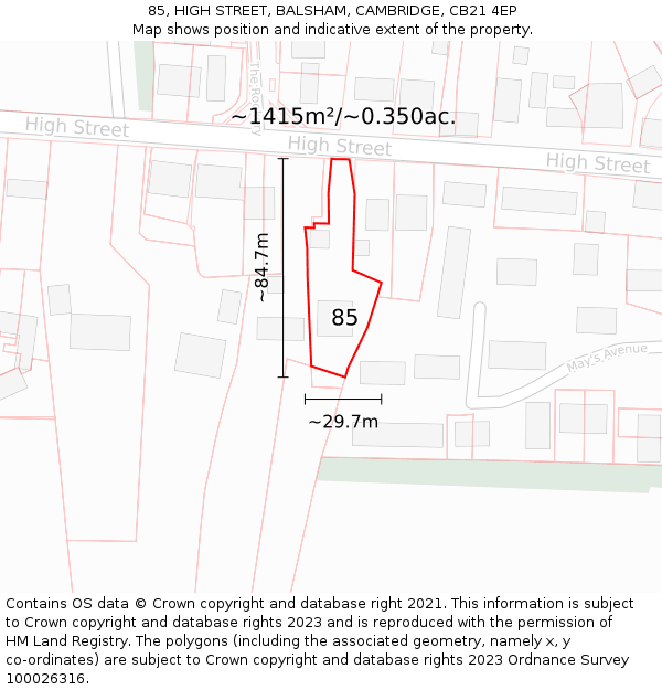 85, HIGH STREET, BALSHAM, CAMBRIDGE, CB21 4EP: Plot and title map