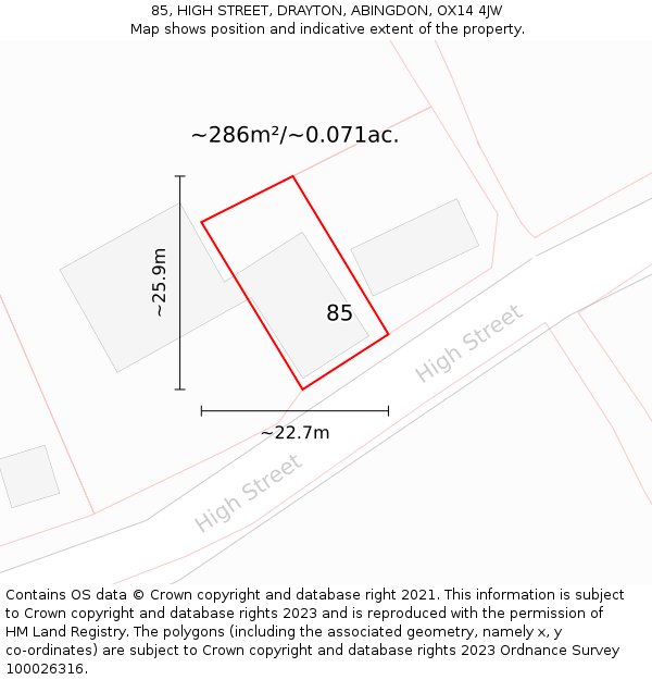 85, HIGH STREET, DRAYTON, ABINGDON, OX14 4JW: Plot and title map