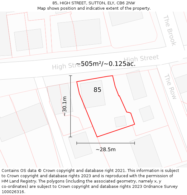 85, HIGH STREET, SUTTON, ELY, CB6 2NW: Plot and title map