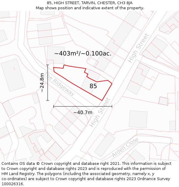 85, HIGH STREET, TARVIN, CHESTER, CH3 8JA: Plot and title map