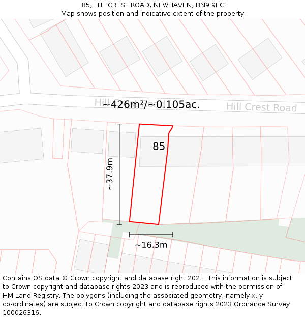 85, HILLCREST ROAD, NEWHAVEN, BN9 9EG: Plot and title map