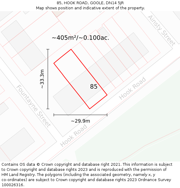 85, HOOK ROAD, GOOLE, DN14 5JR: Plot and title map