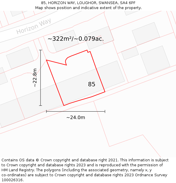 85, HORIZON WAY, LOUGHOR, SWANSEA, SA4 6PF: Plot and title map