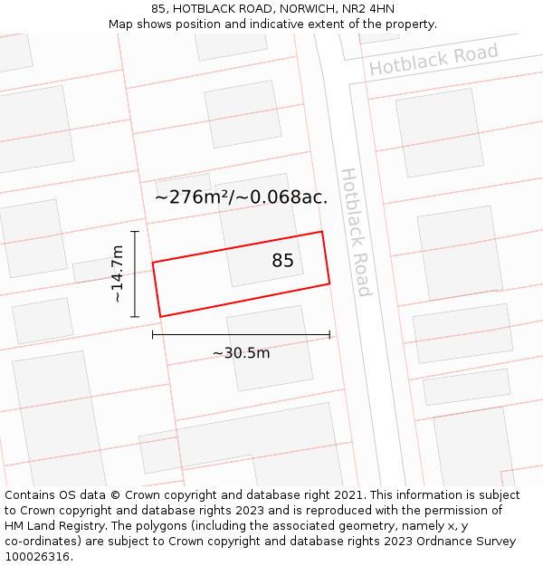 85, HOTBLACK ROAD, NORWICH, NR2 4HN: Plot and title map